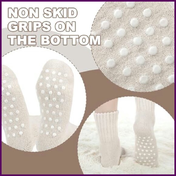 6 Pairs Thermal Slipper Socks with Grips, Thick Warm Anti-Slip, One Size - Picture 3 of 8